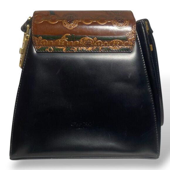 VERA PELLE Calja Equestrian Embossed Leather Shoulder Bag Purse Handmade Italy - Picture 2 of 16